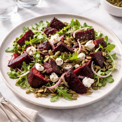 Beet salad with feta and pumpkin seeds