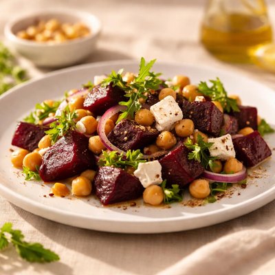 Beetroot with chickpeas and feta cheese salad