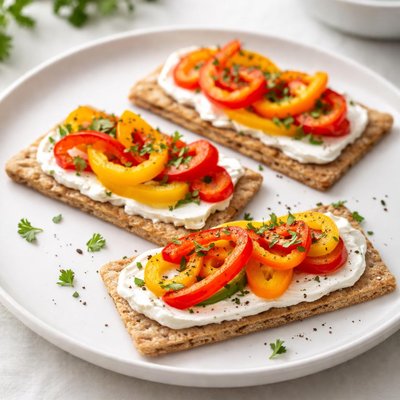 Bell peppers on crispbread with cream cheese