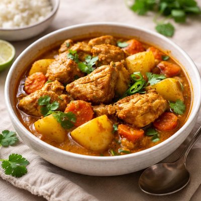 Bengaline chicken curry with potatoes and carrots