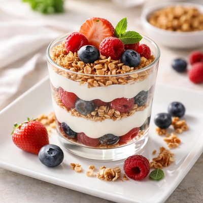 Berries yogurt and granola parfait