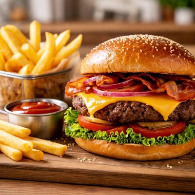 Bettys deluxe butger and fries