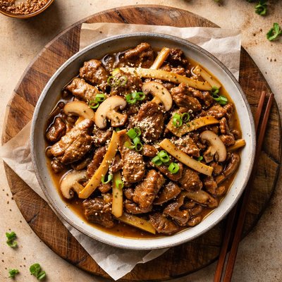 Biff med champinjoner och bambuskott