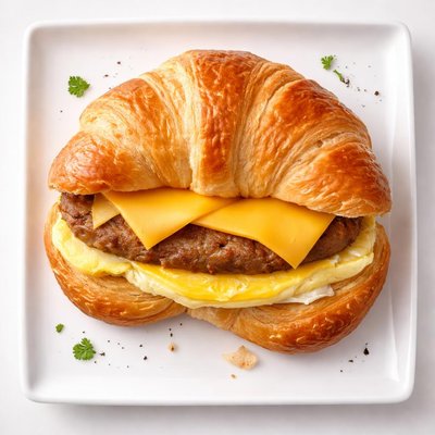 Birger king sausage egg cheese croissant