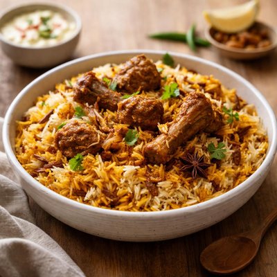 Biryani with mutton pieces
