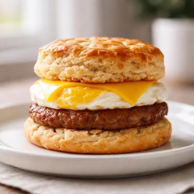 Biscuit sandwich with egg and sausage