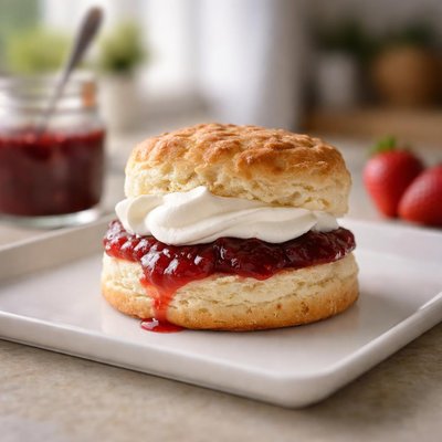 Biscuit with jam and cream