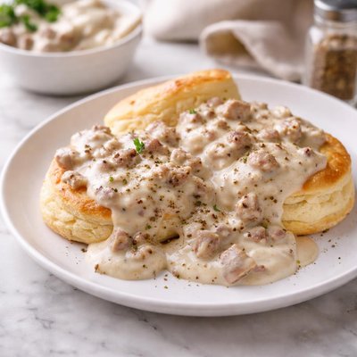 Biscuits with sausage gravy