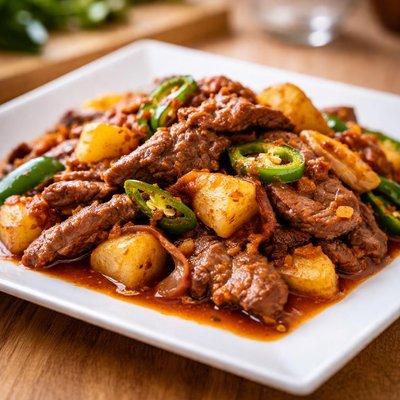 Bistec con papas y chile