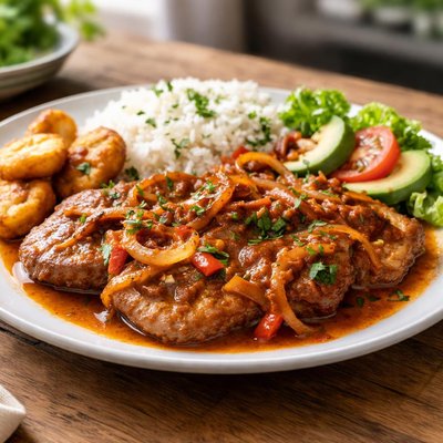 Bistec de cerdo en salsa