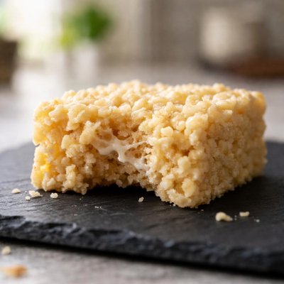 Bite of a rice krispie square