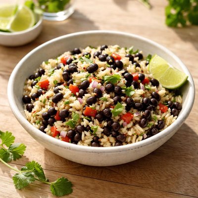 Bite of rice and black beans