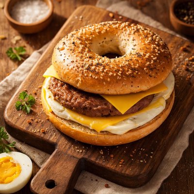 Bixby sausage cheese and egg bragel