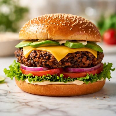 Black bean burger with cheese