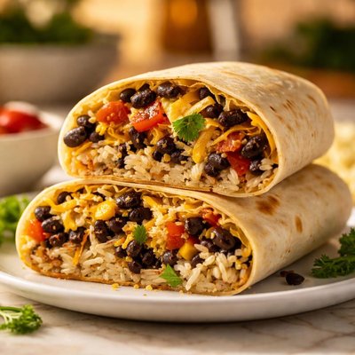 Black beans and rice burrito with cheese