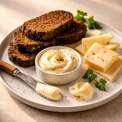 Black bread butter and cheese