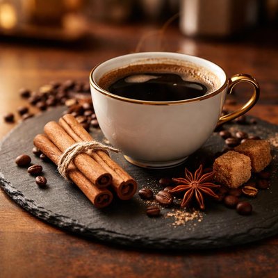 Black coffe with cinnamon