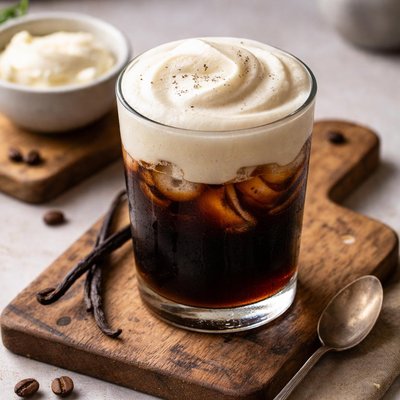 Black coffee vanilla foam