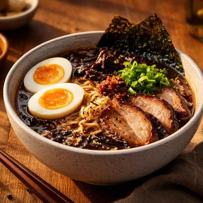 Black garlic miso ramen bowl