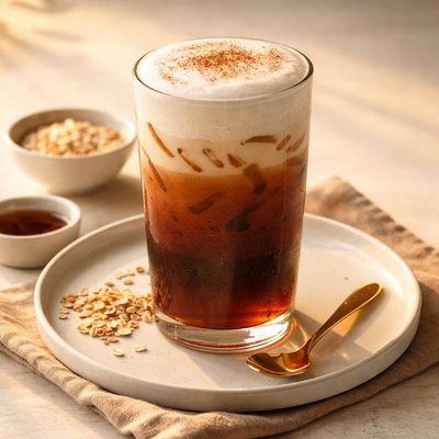 Black oat milk tea with cold foam