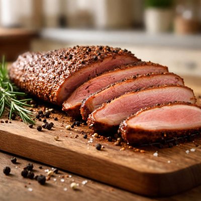 Black pepper smoked duck breast