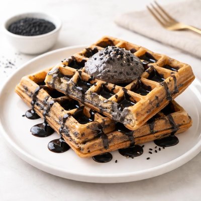 Black sesame paste waffle