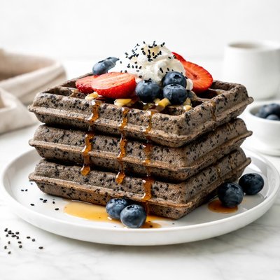 Black sesame waffle