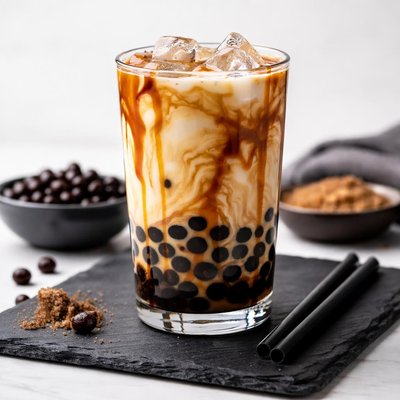 Black sugar milk tea boba