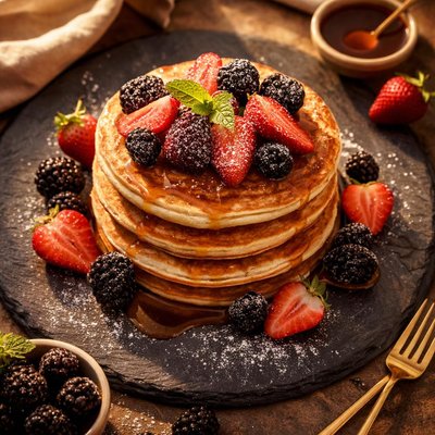 Blackberry and strawberry pancakes