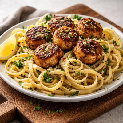 Blackened scallop pasta