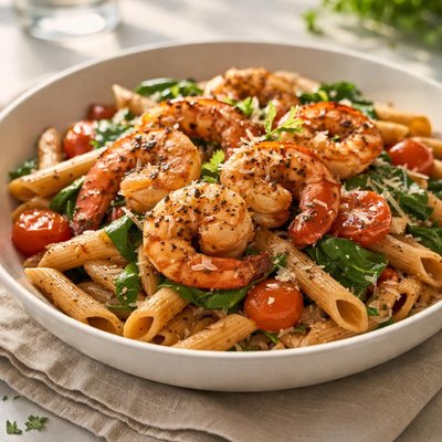 Blackened shrimp with protein pasta