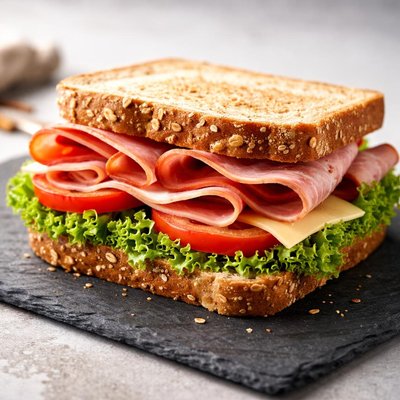 Blackforest ham cheese tomato lettuces wheat bread sandwich
