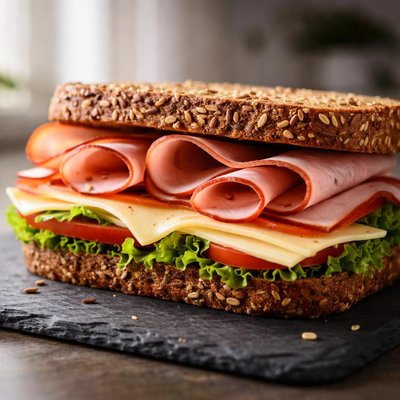 Blackforest ham with munster cheese  on whole grain bread