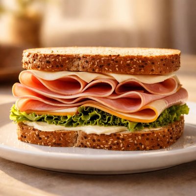 黑森林火腿配门斯特干酪和橄榄油美乃滋全麦面包