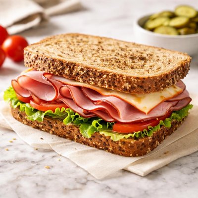 Blackforest ham with munster cheese whole grain bread sandwich
