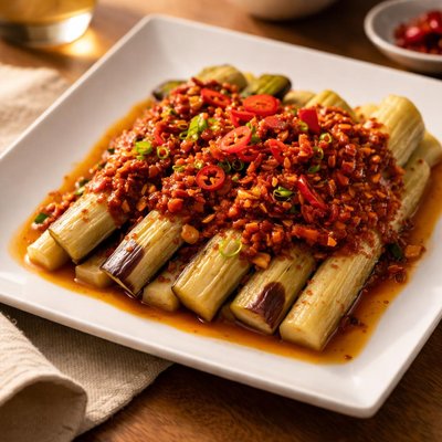 Blanched eggplant in sambal