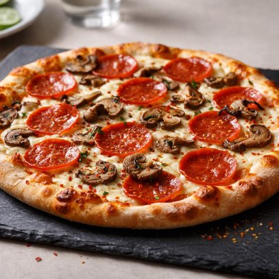 Blaze pizza two topping pepperoni and mishroom