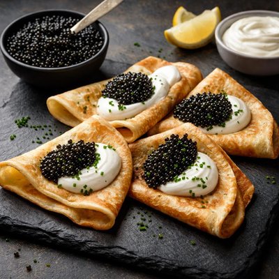 Blini with caviar and sour cream