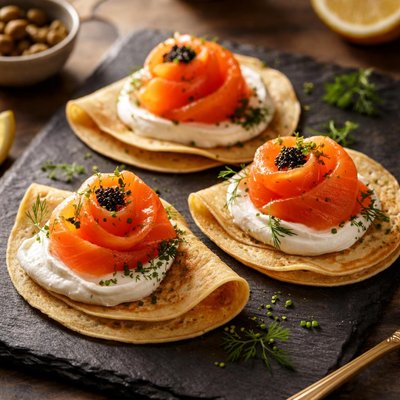Blini with smoked salmon and cream cheese