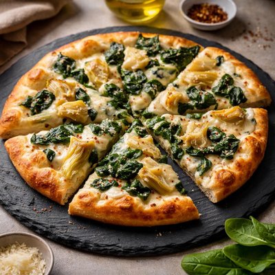 Blue apron spinsach and artichoke pizza