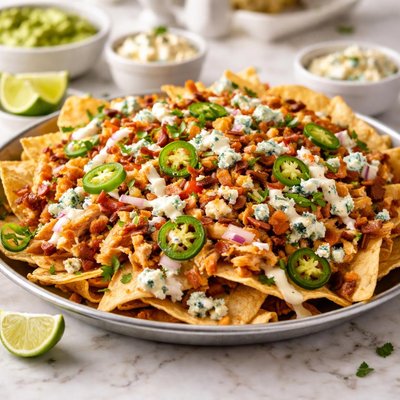 Blue cheese loaded chicken nachos