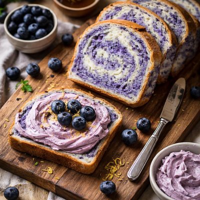 Blue pea bread with blueberry cream cheese