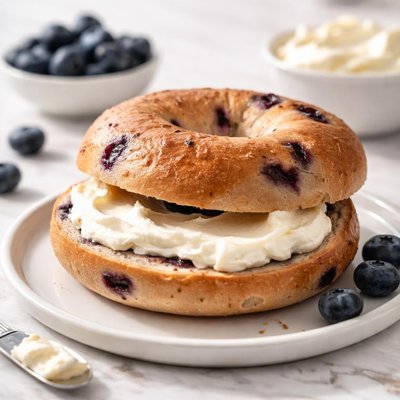 Blueberry bagel and cream cheese