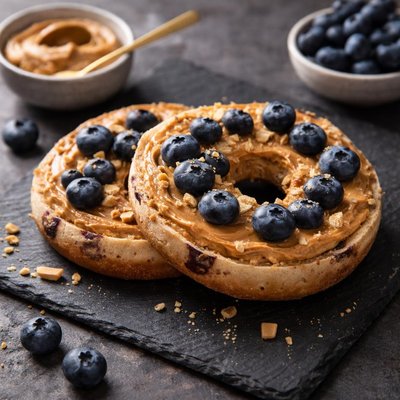 Blueberry bagel with peanut butter