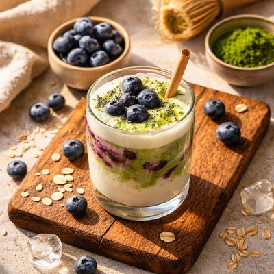 Blueberry oat milk matcha