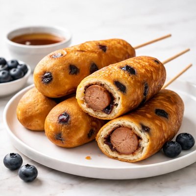 Blueberry pancake sausage on a stick