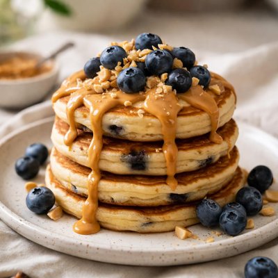 Blueberry pancake with peanut butter