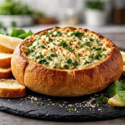 Boaton pizza spinash and artichoke dip