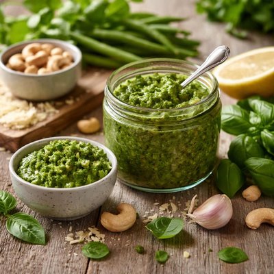 Bohnen basilikum pesto mit cashewkernen