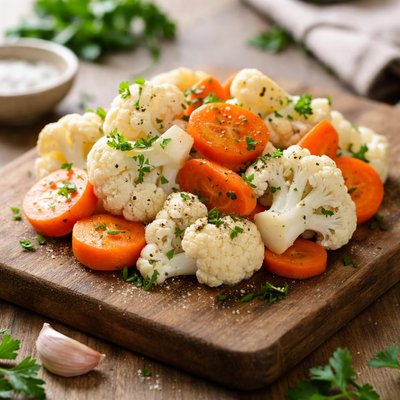 Boiled cauliflower and carrots